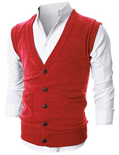 Ohoo mens slim fit v-neck button-front vest with pockets/dcv015-b…