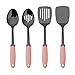 Country Kitchen Set of 4 Gun Metal Stainless Steel Cooking Utensil Set with Pink Silicone Handles