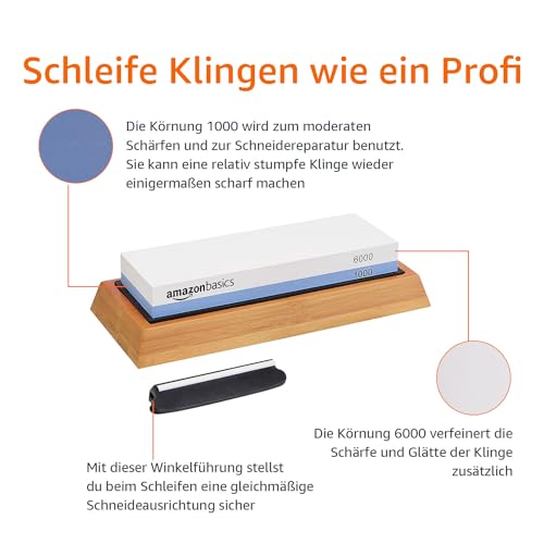 Amazon Basics Messerschärfstein, doppelseitig, Körnung 1000/6000, mit rutschfester Bambusunterseite, Schwarz, Blau und Weiß, 21,34 x 9,14 x 4,57 cm thumbnail 3