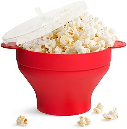 Microwave Popcorn Popper, Healthy Silicone Popcorn Maker, Collapsible Bowl, Dishwasher Safe, BPA Free (Red)