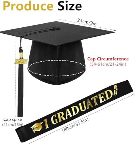 Bachelor Hat Set Graduation Hat with Sash, Adjustable Graduation Hat, Black Graduation Hat Tassel Date Pendant 2026, Graduation Decoration Student Hat for University, Graduation Gift for Graduation Party