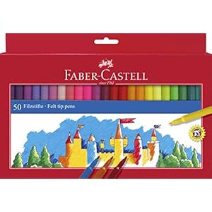 Faber-Castell 554250 – Estuche 50 rotuladores con punta de fibra, multicolor
