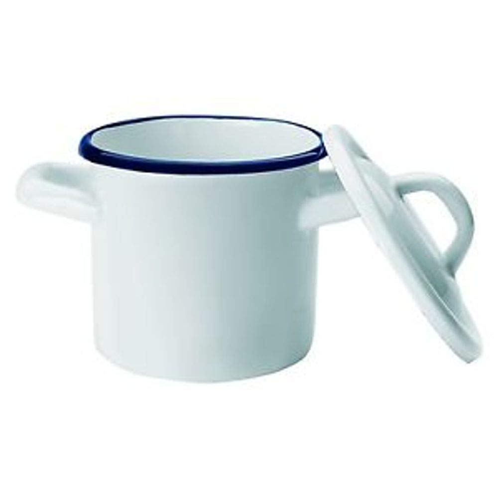 Ibili "Blanca Enamelled Steel Mini Stockpot, White/Blue, 10 cm