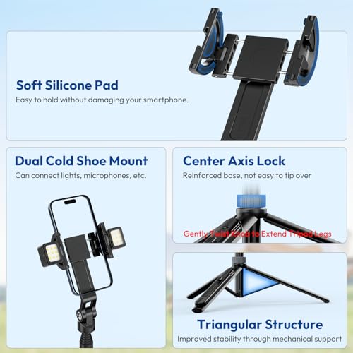 ULANZI TT88 Magnetic Tripod for iPhone, 57" Extendable Selfie Stick with Remote, 2-in-1 Phone Clip & Dual Cold Shoe Mounts-Lightweight Phone Tripod Stand for Vlogging, Travel, Video Recording (Black)