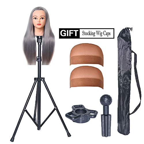 HOOMBOOM Mannequin Head Stand, Wig Stand Tripod - Mannequin Block Head Holder Metal Adjustable Tripod Stand Holder for Hair Salon Cosmetology Hairdressing Training Head with Carry Bag