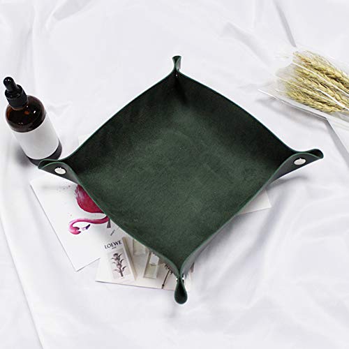 Acronde PU Leather Valet Tray Jewelry Tray Box Bedside Storage Tray Desk Organizer Trays Personalized Leather Catchall for Coin Key Phone Wallet Watches Glasses Catchall (Dark Green) - Thumbnail 2