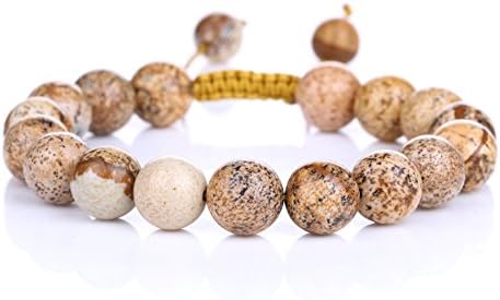 banshren 10mm Healing Stone Handmade Adjustable Round Picture Jasper Reiki Bead Beaded Bracelet