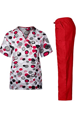 Medpro women s medical scrub set with printed top and c…