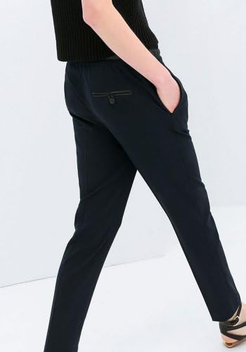 HaboZoo Womens Side Pockets Elastic Waist Trousers Pants L Green Black