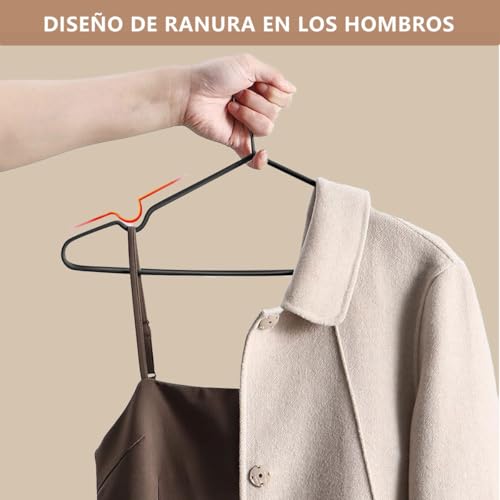 MXHIGO 50Pcs Ganchos de Acero Aleado con Recubrimiento de Goma Antideslizante, 40CM Ganchos para Ropa con Ranuras, Antióxido y Duradero, Perchas para Pantalones, Vestidos, Camisa, Abrigos de Adultos