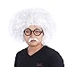 Old Man Mad Scientist Costume Albert Einstein/Ben Benjamin Franklin Cosplay Wig Crazy White Wig Mustache, 4 Pieces Set