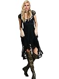 CA Fashion Women's High Low Lace Floral Long Dress,Black,Medium ,Black ,Medium