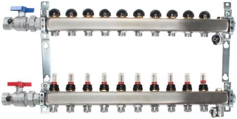 10-Loop 1" Stainless Steel Radiant Heat Manifold Assembly w/ Flow Meter