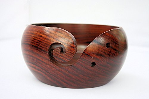 Cedmon Wooden Yarn Bowl Holder Rosewood - Knitting Bowl With Holes Storage, 6" X 3" Inches - Crochet Yarn Holder Bowl - Perfect For Mother's Day! (6 X 3 inch)