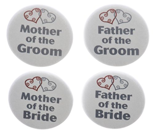 Set 4 Mother / Father of Bride / Groom Silver Heart 1.25â€ Buttons Pins Wedding