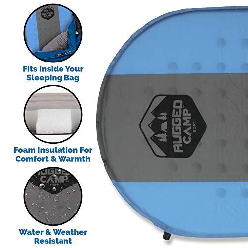 Rugged Camp Self Inflating Sleeping Pad - Sleep Comfortably in The Outdoors - Camping Gear and Accessories for Hiking, Backpacking, Travel - Lightweight and Compact Camping Mat (Blue)