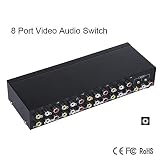 Iseebiz Audio Video RCA Switch, 8 in 1 Out 8-Way AV Switch, Composite Video L/R Audio Selector, Metal Housing RCA Switcher for STB DVD DVR Analog TV Game Consoles Projector Home Speaker in Education