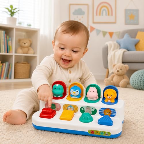Brinquedo Montessori Infantil Esconde-Esconde Pop Up Interativo Educativo Sensorial para Bebês 1 ano+ (Bichinhos)