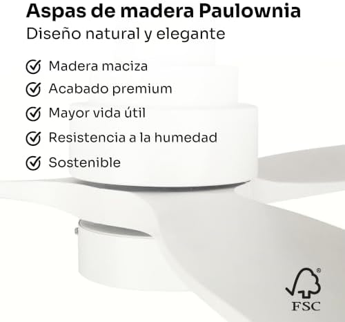 - Ventilador de Techo con Mando a Distancia Brizy Bright | 30 W | 6 Velocidades | Ultra silencioso | 3 Aspas 132 de Diámetro | Función Verano-Invierno | Temporizador | LED | White