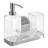 InterDesign Forma Kitchen Soap Dispenser Pump, Sponge, Scrubby and Dish Brush Caddy Organizer - Clear/Brushed Stainless