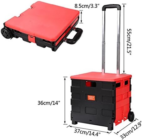Opino Black Red Two-Wheeled Hand Cart Truck Folded Collapsible Shopping Trolley Handcart(US Stock)