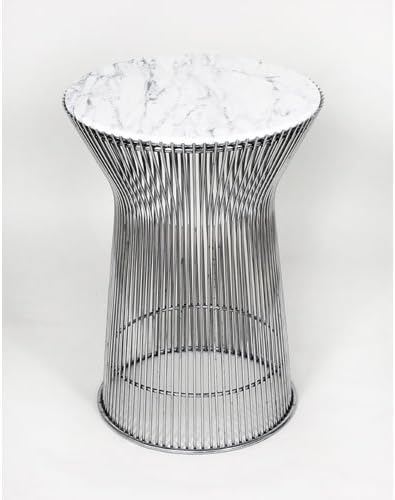 Control Brand Mid Century-Inspired Side Table with Carrera-Style Marble Top, Silver/White