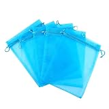 Anleolife 100pcs Blue Sheer Organza Bags 3x4 inch Wedding Party Favor Bags Drawstring Gift Bag Jewelry Candy Sample Organizer Craft Show Business Shopping Bags(blue)