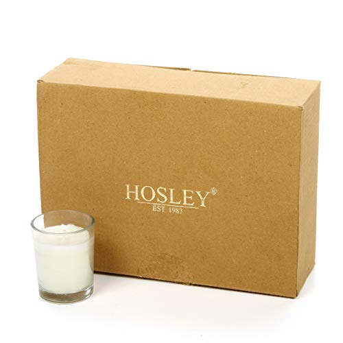 Hosley Set of 12 Unscented Clear Glass Wax Filled Votive Candles, 12 Hour Burn Time. Glass Votive & Hand Poured Candle Included, Ideal for Aromatherapy, Weddings, Party Favors O1