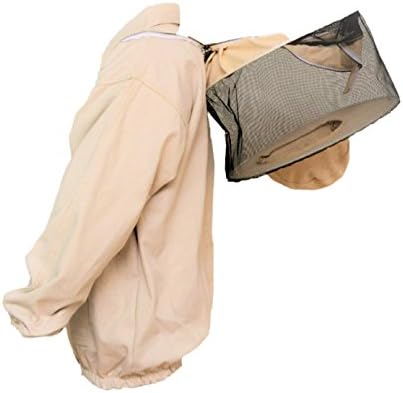 Bee Jacket with Veil - Natural Canvas Bee Suit Jacket with Elastic Waist & Cuffs, YKK Brass Zippers, 3 Utility Pockets. Removable Round Hood Interchangeable with Forest Beekeeping Suit. (X-Large)