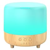 Essential Oil Diffuser, 500ml Aromatherapy Diffuser for Essential Oils Wood Grain Oil Diffuser Ultrasonic Humidifier with Timer Set, Adjustable Mist Mode, Auto Water Shut Off and 7 Color LED Light