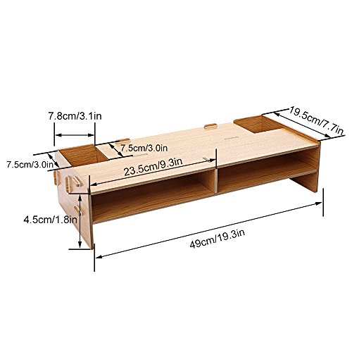 Bizzoelife Wooden Monitor Stand Riser 20” x 7.7” x 4” Home/Office Desktop Cabinet with Interlayer and Pen Slots for Display Wide Screen Stand Riser for Monitor/Laptop/TV/Printer (Color Red oak)