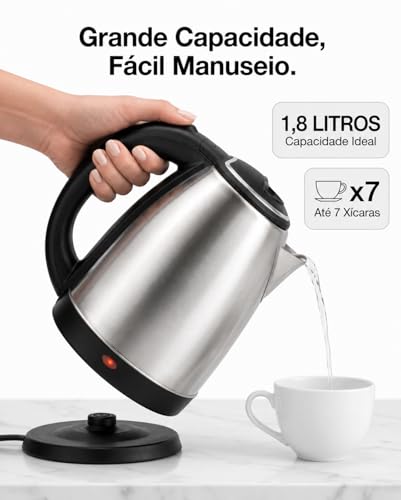 Chaleira Eletrica Inox 1,8L Desligamento Automatico Base 360 Aquecimento Rapido Cha Cafe Escolha 220V (220V)