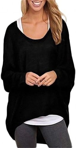 Feminent Women's Fashion Long Batwing Sleeve Loose Oversize Pullover Sweater Top Blouse (XXL, Black)