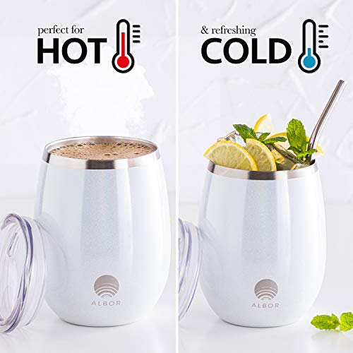 Albor Triple Insulated Wine Tumbler with Lid Stainless Steel 12 Oz Tumbler Holo White (8 Pack) - Thumbnail 5