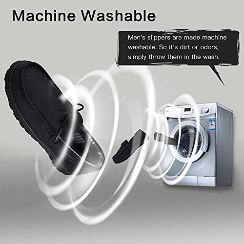 festooning Mens Slippers House Shoes with Memory Foam Moccasin Slipper for Men with Non-Skid Rubber Sole Indoor/Outdoor Black 11 M US