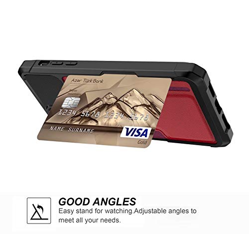 iPhone 11 2019 6.1 Case, Ranyi Slim Carbon Fiber Wallet Case with Credit Card Holder Slot Shock Absorbing Resilient TPU Rubber Defender Protective Case for Apple 2019 6.1 Inch iPhone 11 (red) - Thumbnail 6