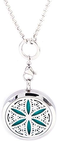 MESINYAflower of life (30mm) Aromatherapy 316L s.steel Essential Oils Diffuser Locket Necklace