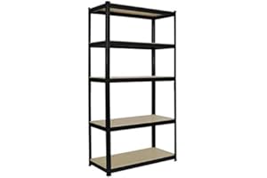 YELITE 5 Tiers Powder Coated Storage Rack, Black 5-Shelf Steel Shelving Unit Storage Rack Adjustable Garage Shelves Utility Rack Display for Home Office Garage 150 x 75 x 30cm