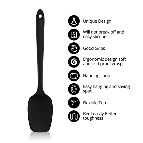 J & M Silicone Spatulas Nonstick Cookware,4 Pack No BPA Safe Spatula Set,Heat Resistant Up 230℃ Kitchen Pancake, Eggs,Fish,Omelet Utensils Set,Multifunctional Spatula Shovel Scraper, Black (M-02)