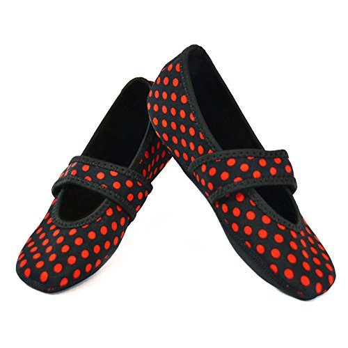 Nufoot Betsy Lou Women's Shoes, Best Foldable & Flexible Flats, Slipper Socks, Travel Slippers & Exercise Shoes, Dance Shoes, Yoga Socks, House Shoes, Indoor Slippers, Black with Red Polka Dots, Small