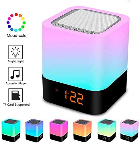 Night Lights Bluetooth Speaker,Bedside Lamp Touch Control Alarm Clock Color LED Color Changing Wireless Speaker with Lights USB AUX MP3 Music Player for Kids,Party,Bedroom,Outdoor