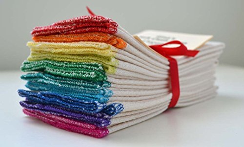Paperless Towels, 1-Ply, Made from Natural Unbleached Cotton Birdseye Fabric - 11x12 inches (28x30.5 cm) Set of 10 in Rainbow