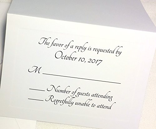 50 Custom RSVP Response Cards with Envelopes. White Cards with Elegant Raised Panel Edging. Personalized Wedding, Anniversary, Party RSVP. Several Font Choices. Fold Tent Style. (Modern Flair)
