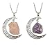 MJartoria Best Friend Moon Cyrstal Pendant Necklaces, Love Across Light Years Filigree Crescent Moon Nebulae Cabochon Amethyst Friendship Necklace (Purple)