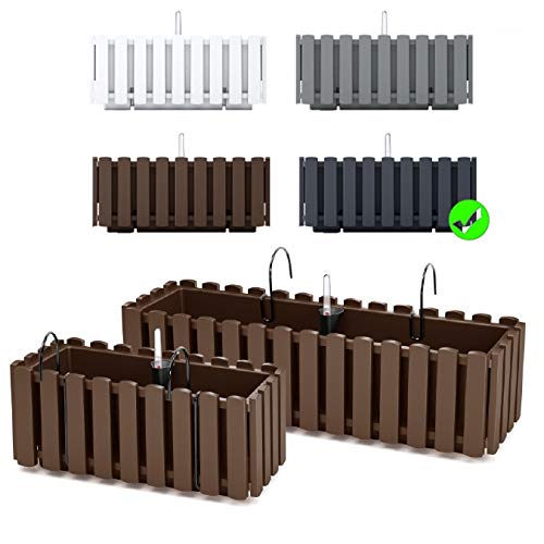 Blumenkasten Blumentopf Balkonkasten Latten-Optik mit Halterungen Wasserspeicher Pflanzkasten Pflanzgefäß inkl…