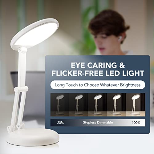 ONEFIRE LED Desk Lamp, Small Desk Lamp with USB Charging, White Desk Lamp +8 Brightness, Portable Kids Desk Lamp, Foldable Desk Lamps for Home, Cute Desk Lamp Rechargeable LED Desk Light Desk Lamps