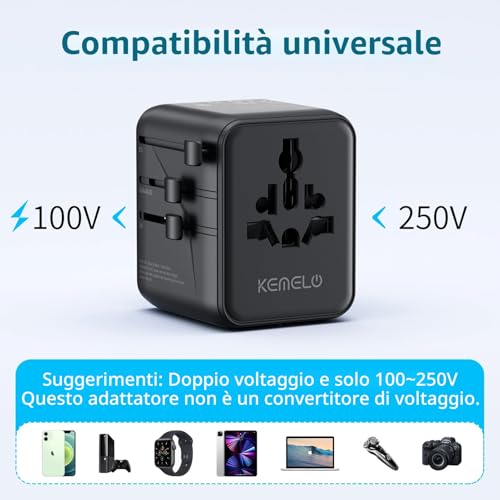 5 in 1 Universal Travel Adapter,Universal Travel Socket with 1 USB A,2 USB C,1 Universal Socket,1 US/JP Socket and Adapter International Plug for Italy UK US Australia Thailand Mexico