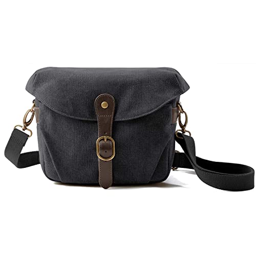 Cwatcun Canva Camera Bag, Shoulder Camera Case for Canon Nikon Sony SLR DSLR Mirrorless Camera and Lens, Vintage Crossbody Camera Case for Men Women, Small