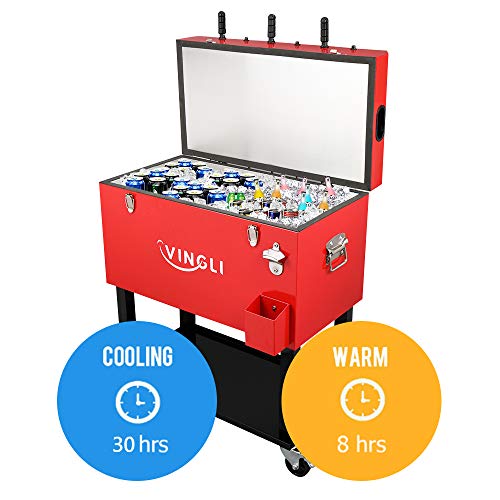 VINGLI 68 Quart Rolling Ice Chest on Wheels with Foosball Table Top
