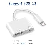 Lightning to HDMI, Lightning Digital AV Adapter, HDMI and Lightning Charging Port 2 in 1 Adapter, Compatible iPhone, iPad, iPod Touch, for HD TV Monitor Projector(1080P)